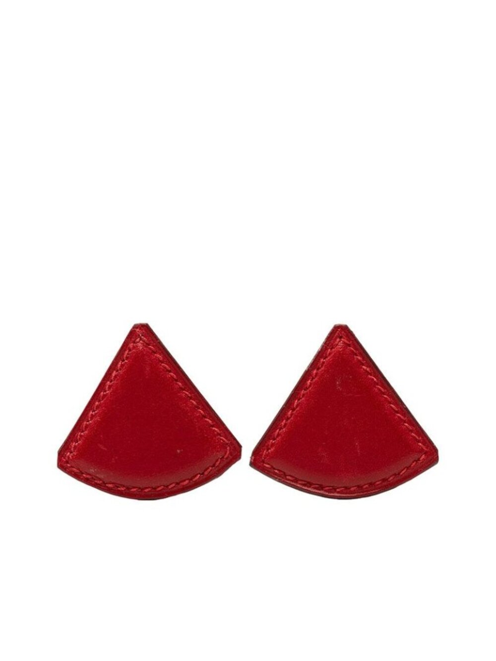 Hermes Triangle Earrings Ear Clip Rouge Vif Leather